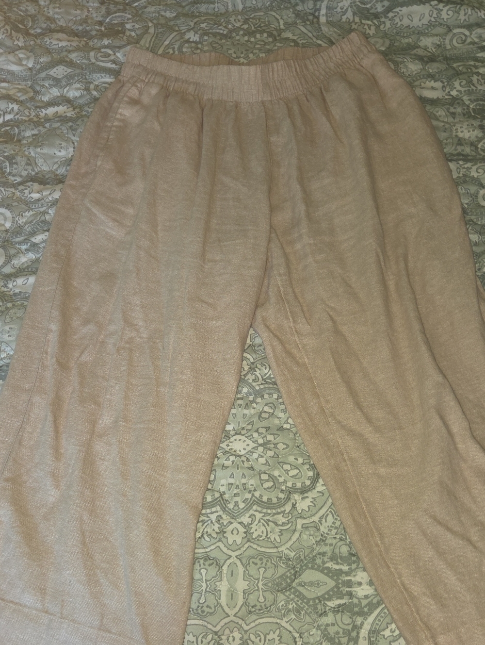 Old Navy Beige Linen Pull-On Ankle Length  Pants